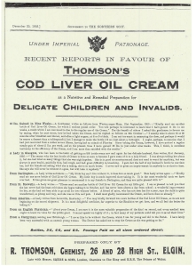 Thomson's cod liver oil cream advert from the Northern Scot Christmas Post 1905